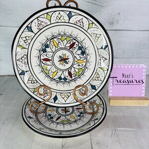 Tabletops Gallery GUADALAJARA  Multicolor Diamonds Dots Dinner Plates Set OF 2